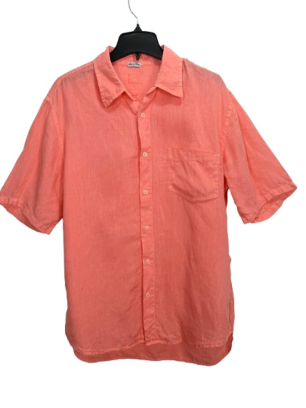 120% Lino Men's Linen Shirt Classic Fit Short Sleeve Size XL in Coral